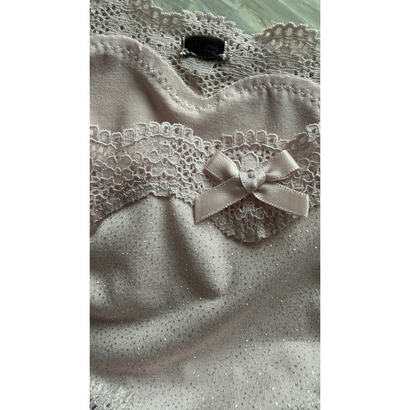 Shimmering Lace Thong Panty Pink Sparkle Bow Detail Women's Lingerie XS - Picture 4 of 7